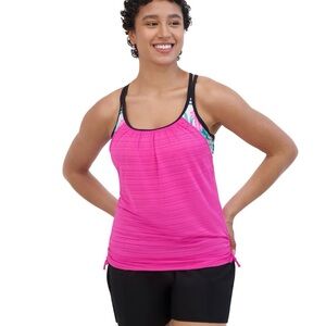 Women's ZeroXposur Botany Ruched 2-For Tankini Swim Top in Geranium (pink) Color